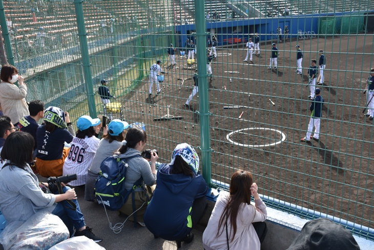 熱心に練習を見守る女性ファン