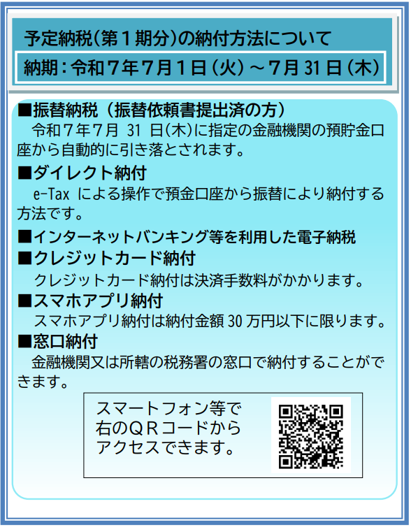 予定納税の納付方法