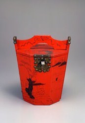 朱漆山水楼閣箔絵湯庫