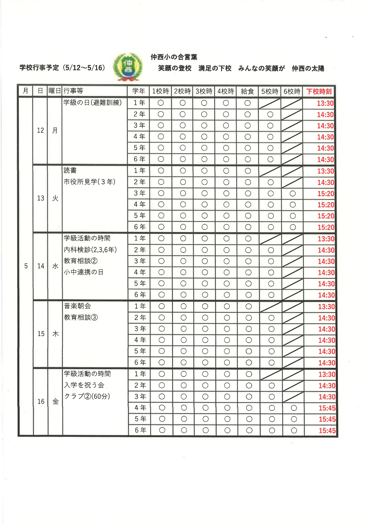 5/12～5/16の予定